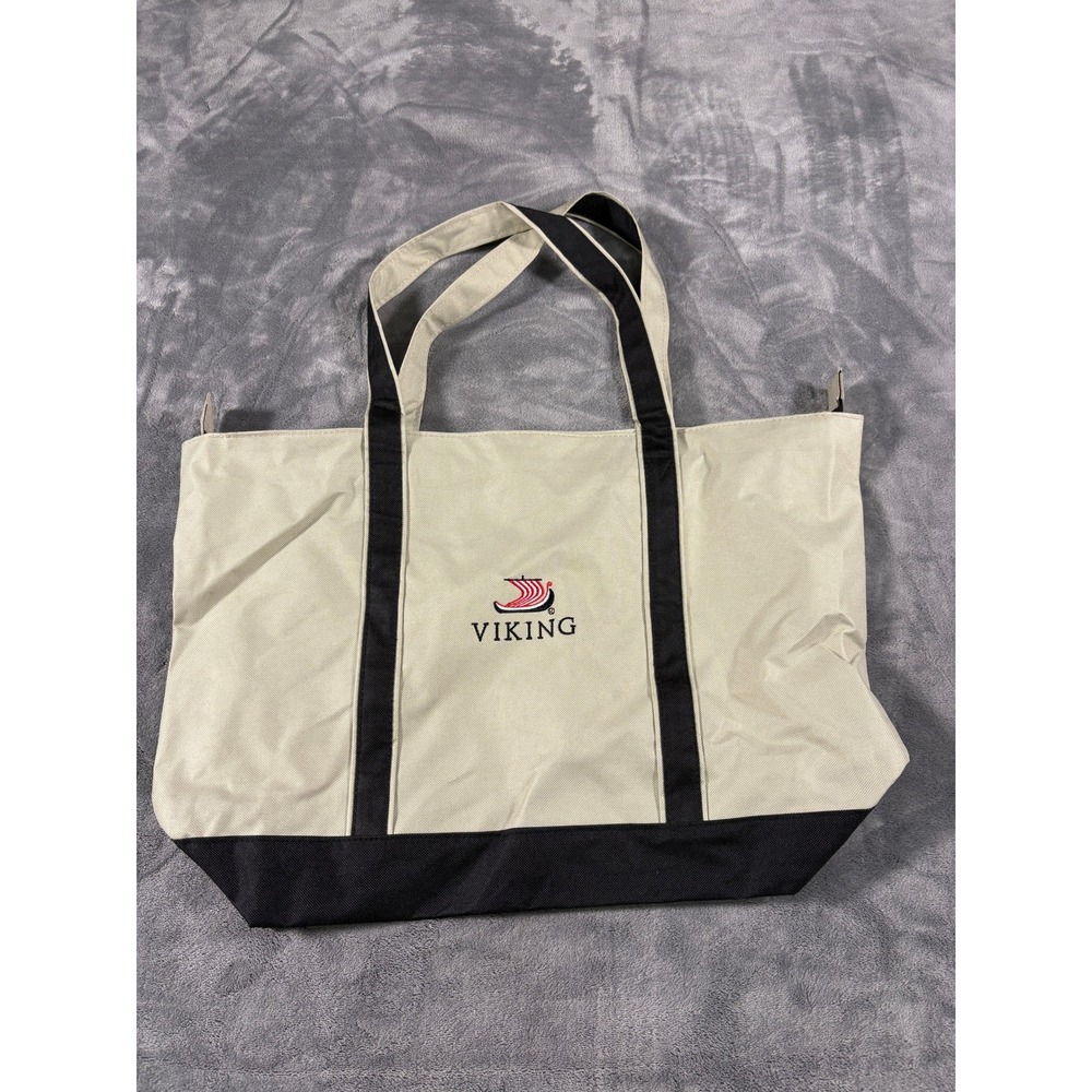 Viking Unisex River Cruises Canvas Tote Bag Large Beige Black Embroidered Logo